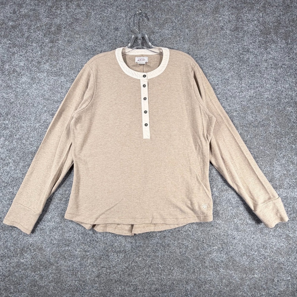 Ariat Prairie Henley Top Women XL Savannah Tan Cotton Back Slit Long Sleeve Cozy